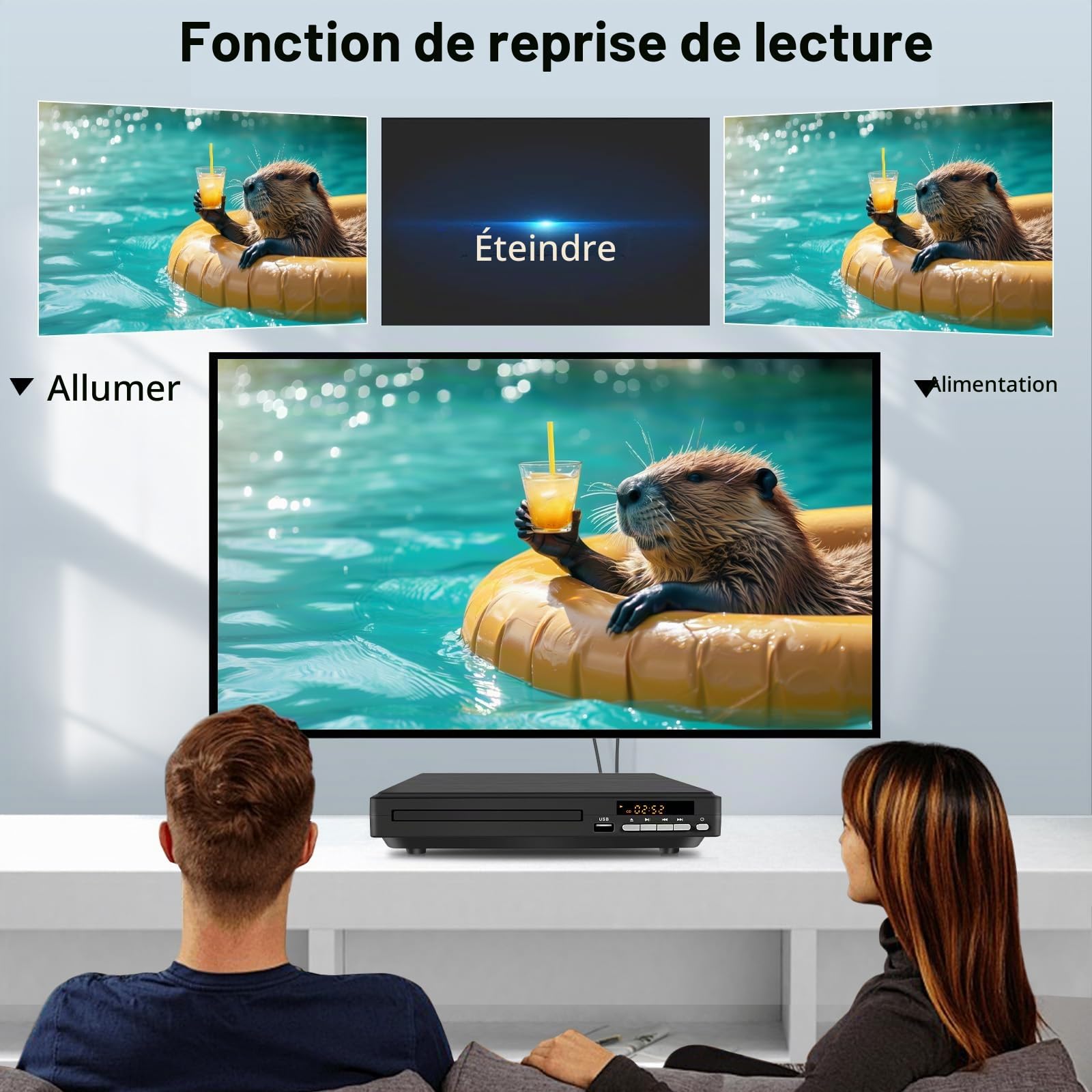 Lecteur DVD Région Libre pour Télévision, Suréchantillonnage 1080P, Entrée USB, Sorties Coaxial/HDMI/RCA, Mémoire de Reprise, Prise en Charge PAL/NTSC, Lecteur DVD/CD pour Maison (JOVELL DVD-198)
