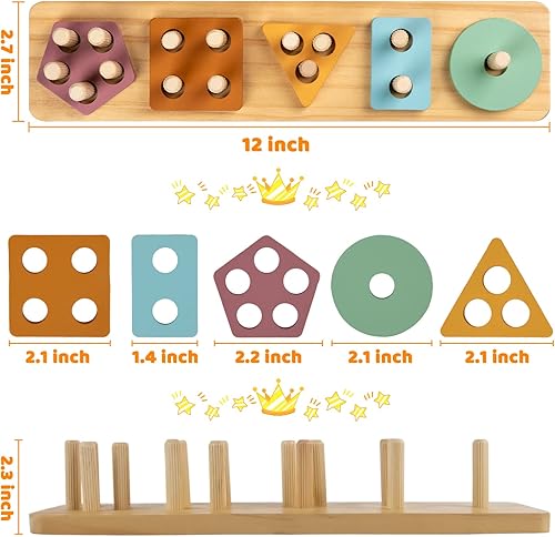 Miniatura 6 de Juguetes Montessori para bebés de 1 año, bloques de madera y juguetes apilables para niños pequeños, clasificador de formas de reconocimiento de