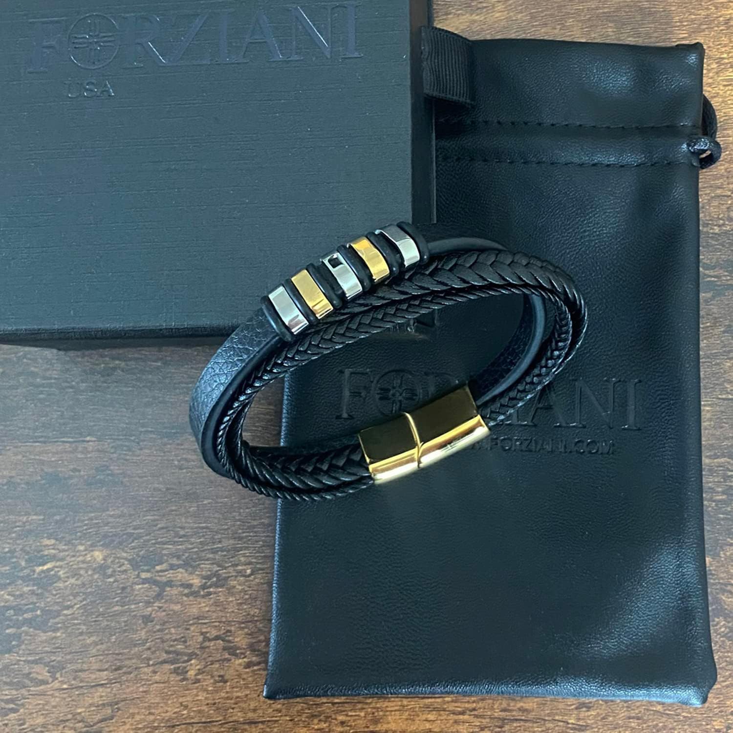 Forziani Men's Black Leather Multilayer Wrap Bracelet - Premium Woven Braided Leather Wristband for Men - Gold Stainless Steel Clasp - Gift Box Packaging Included - Best Mens Gift - Image 8
