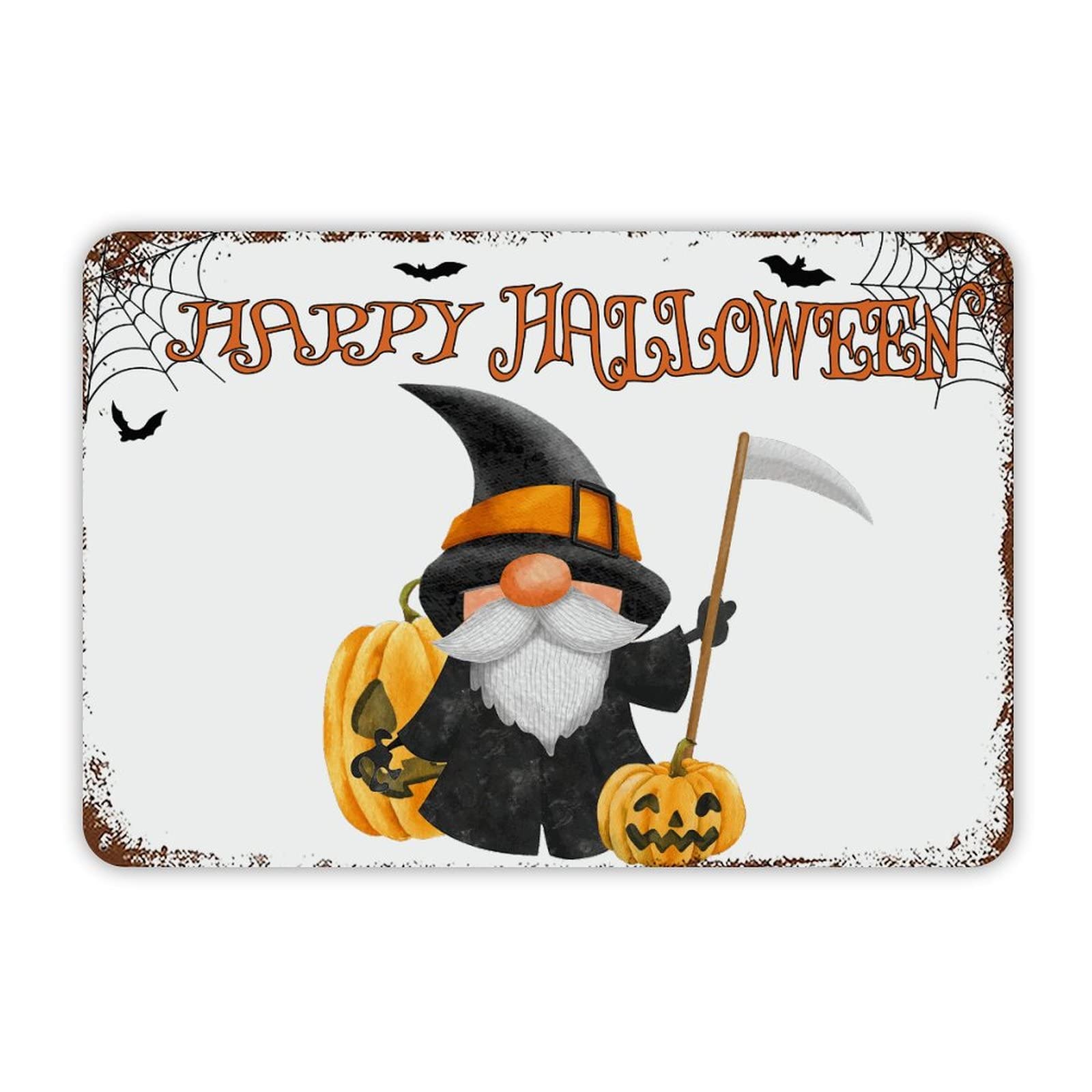 ENEDNATE Happy Halloween Gnome Pumpkins Aluminum Tin Sign 8x12 Inch Waterproof Vintage Metal Sign for School Office Classroom Gate Garage Garden Home Wall Decoration Housewarming Gifts