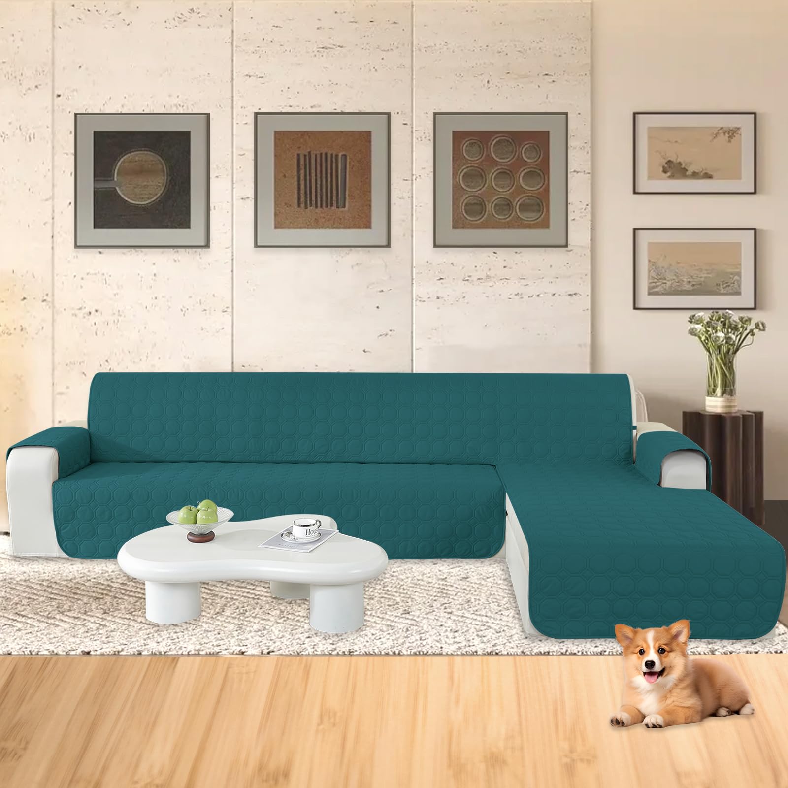 Ystyle Copridivano Impermeabile con Penisola 3 Posti (L 255 CM), Copridivano Angolare Destra/Sinistra Universale Reversibile, Copridivano Chaise longue Antigraffio Antimacchia, Verde Scuro