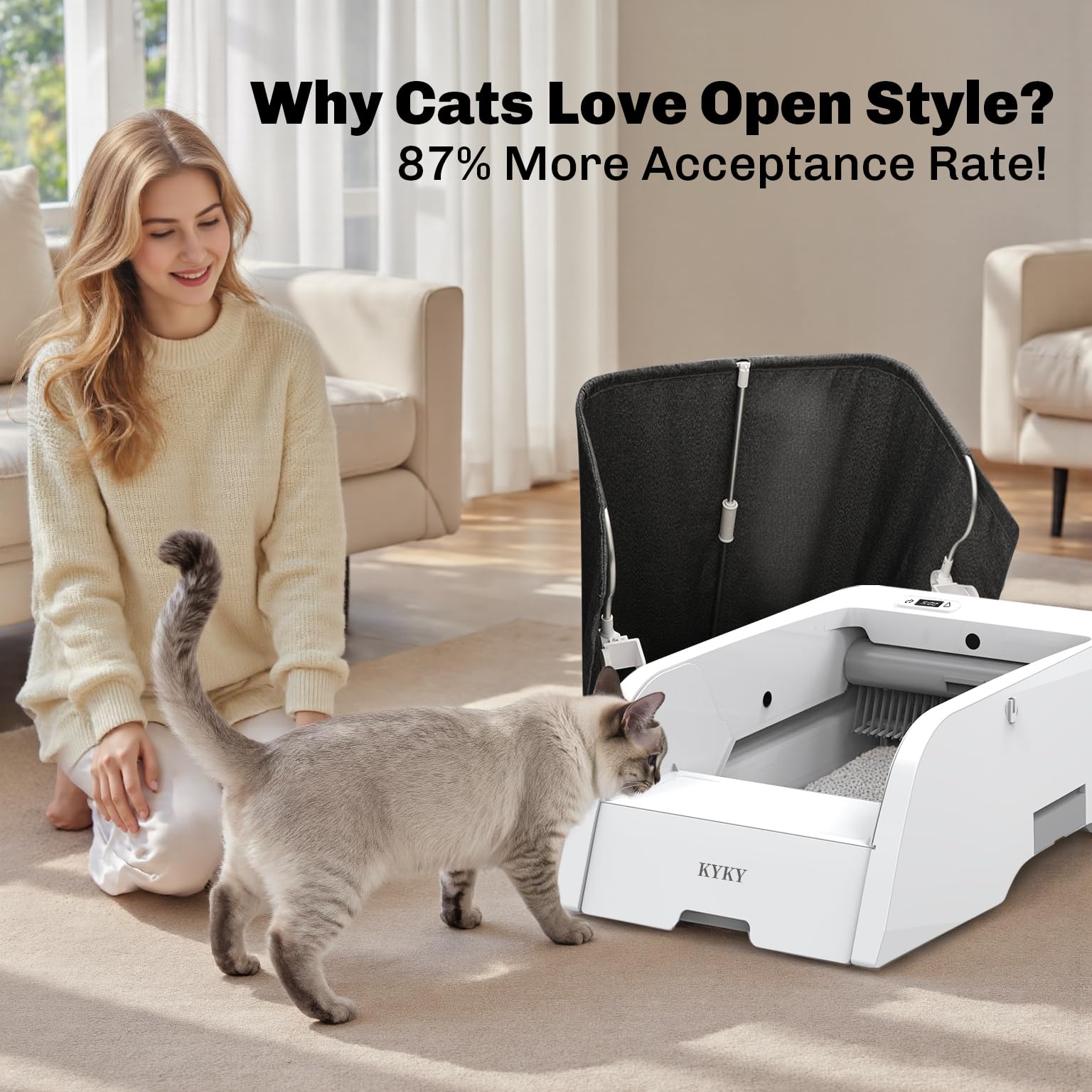 S6 Self Cleaning Litter Box, Upgraded Automatic Cat Litter Box Self Cleaning That Can Use Clumping Cat Litter, Open Design with Cats Taking to It Immediately, Anti Pinch and Odorless(Light Gray) - image 2