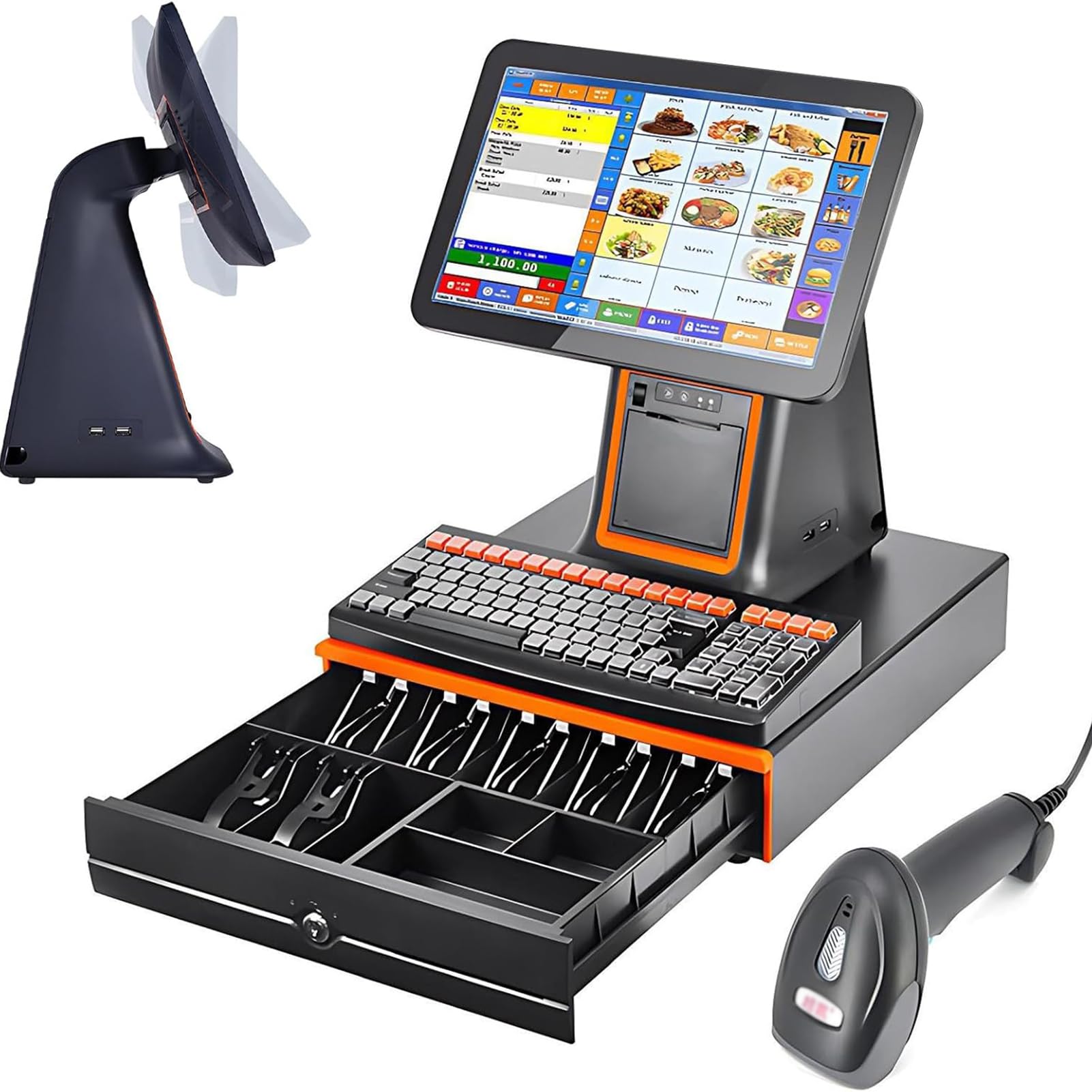 Sistema TPV Profesional, Caja Registradora con Impresora, Pantalla Táctil LED 15.6 Pulgadas, Módulo Térmico 58 Mm Integrado, Diseño Compacto, para Panaderías Y Tiendas De Bebidas