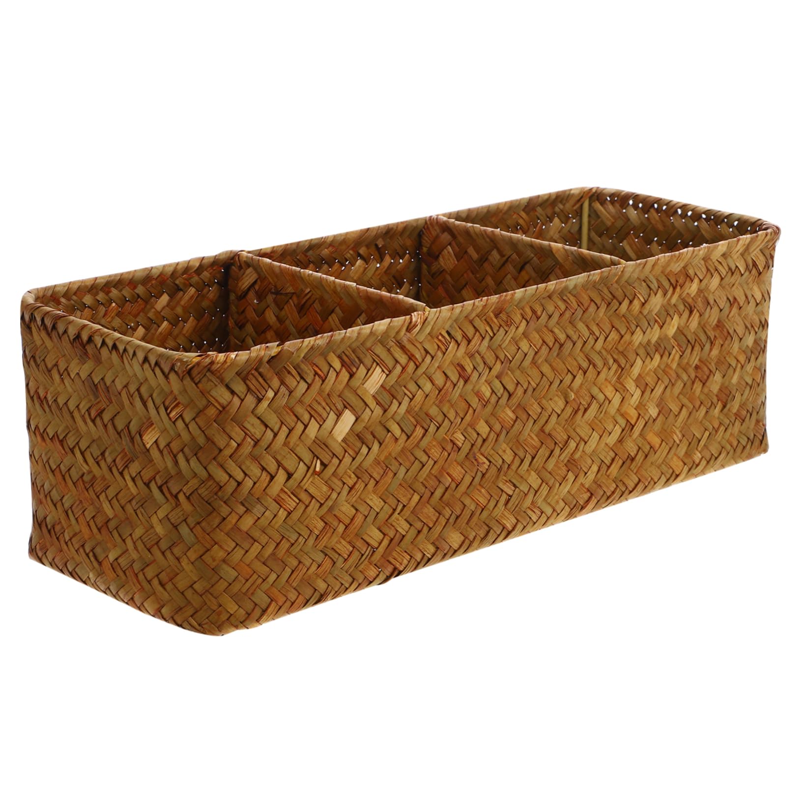 Alipis 3 Stück Wickelkorb für Schreibtisch mit Fächern Woven Storage Box Karamellfarbe zur Aufbewahrung von Fernbedienungen Kosmetik und Kleinigkeiten Praktischer Desktop Organizer für