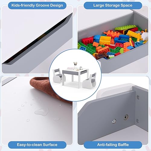 Miniatura 5 de Costzon Juego de mesa y silla para niños, mesa de actividades de madera 4 en 1 y 2 sillas con pizarra desmontable para arte, manualidades, dibujo,