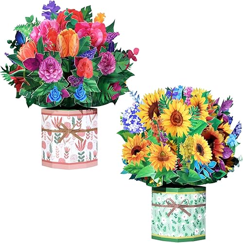 Magic Ants Forever Flower Bouquet - Tarjetas de felicitación de papel emergente 3D, juego de 2 diseños para apreciación diaria, cada tarjeta de