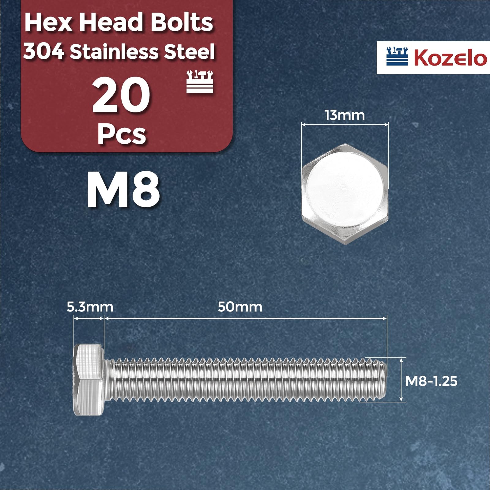 Kozelo 20 Pcs Hex Head Screws Bolts - Image 2