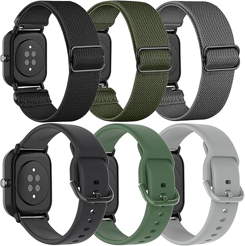 TUCOMO Paquete de 6 correas elásticas de nailon y silicona compatibles con Amazfit GTS 4GTS 4 MiniGTS 3GTS 2GTS 2 MiniGTS 2e, correas elásticas de