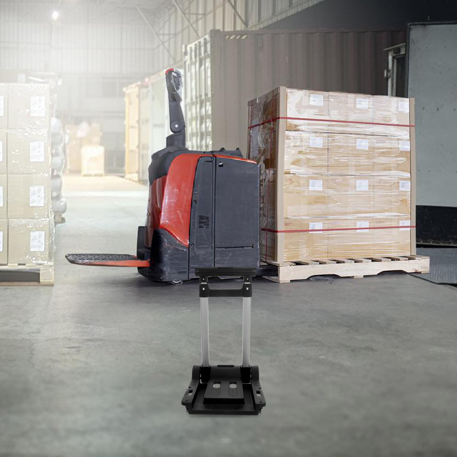 Carro de transporte plegable con ruedas giratorias, plataforma resistente para uso industrial, duradero y portátil para un transporte versátil de carga pesada