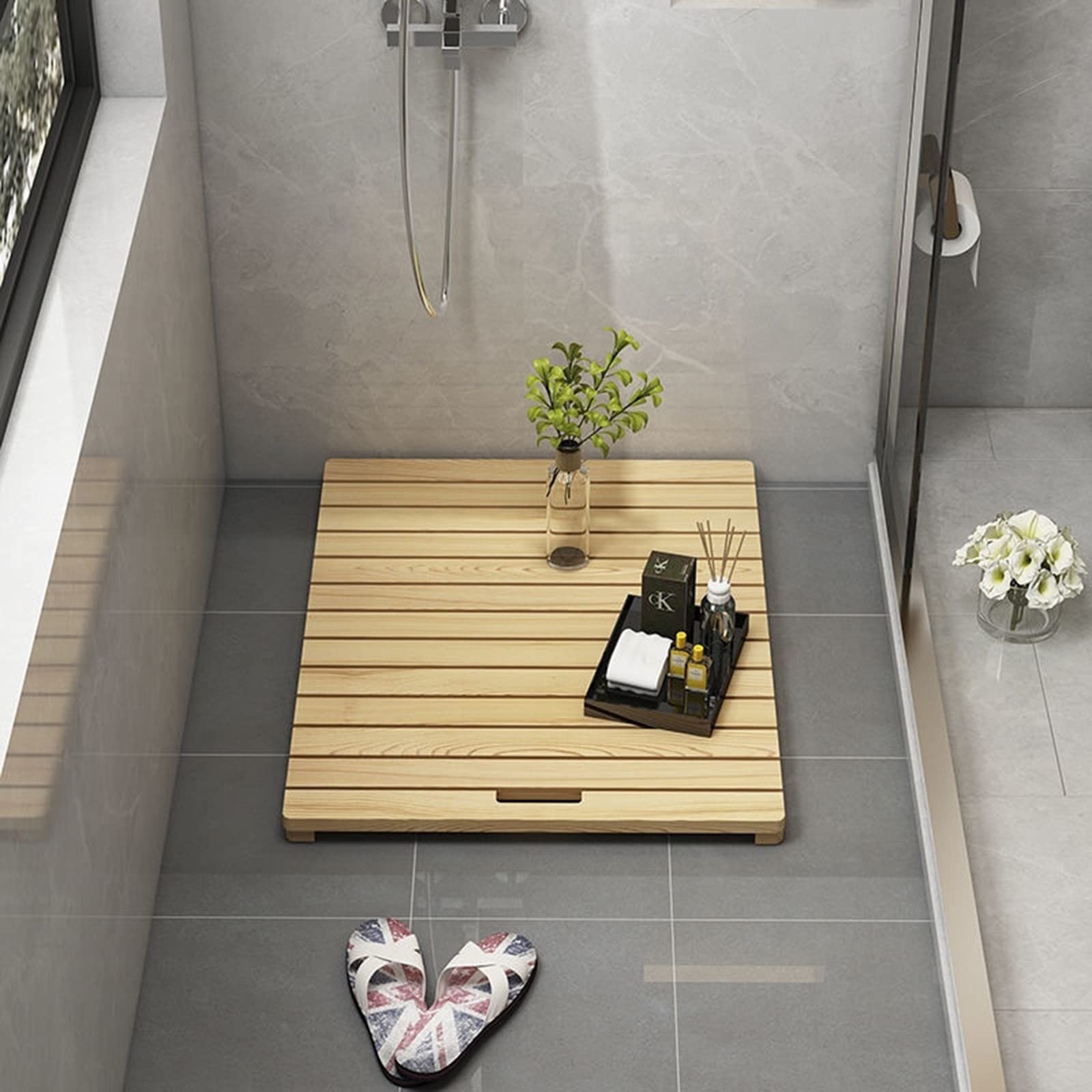 Planche de douche en bois, tapis de bain en bambou, tapis de bain en bois, tapis de bain antidérapant, planche de douche antidérapante pour baignoire, personnalisable, 60 x 60 cm