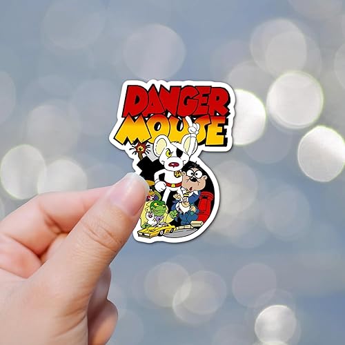 Miniatura 2 de Pegatina laminada para computadora portátil de 3 pulgadas, diseño de ratón de peligro de los años 90 y 80, regalo de dibujos animados retro