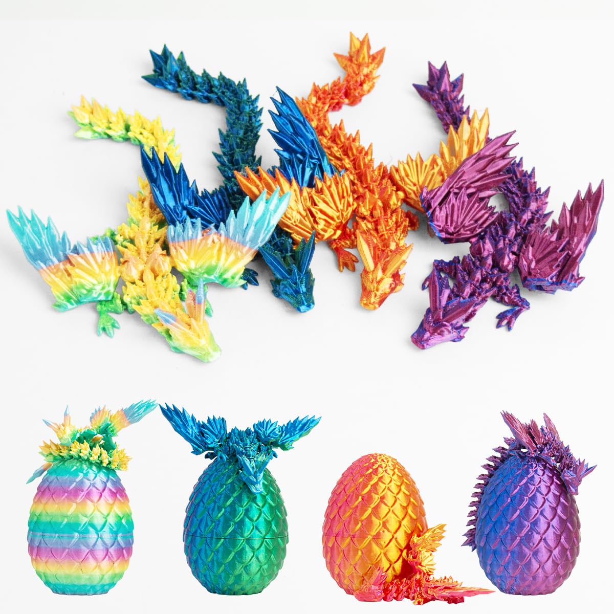 3D Printed Dragon in Egg, Articulated Crystal Dragon Fidget Toy with Wings, Mystery Easter Basket Stuffers for Kids & Teens, Stress Relief Desk Toy