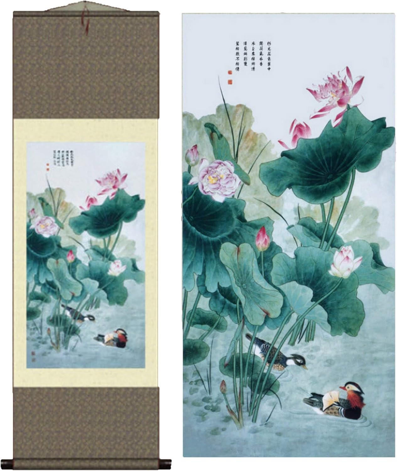 Grace Art Asian Wall Scroll, Mandarin Duck Couple with