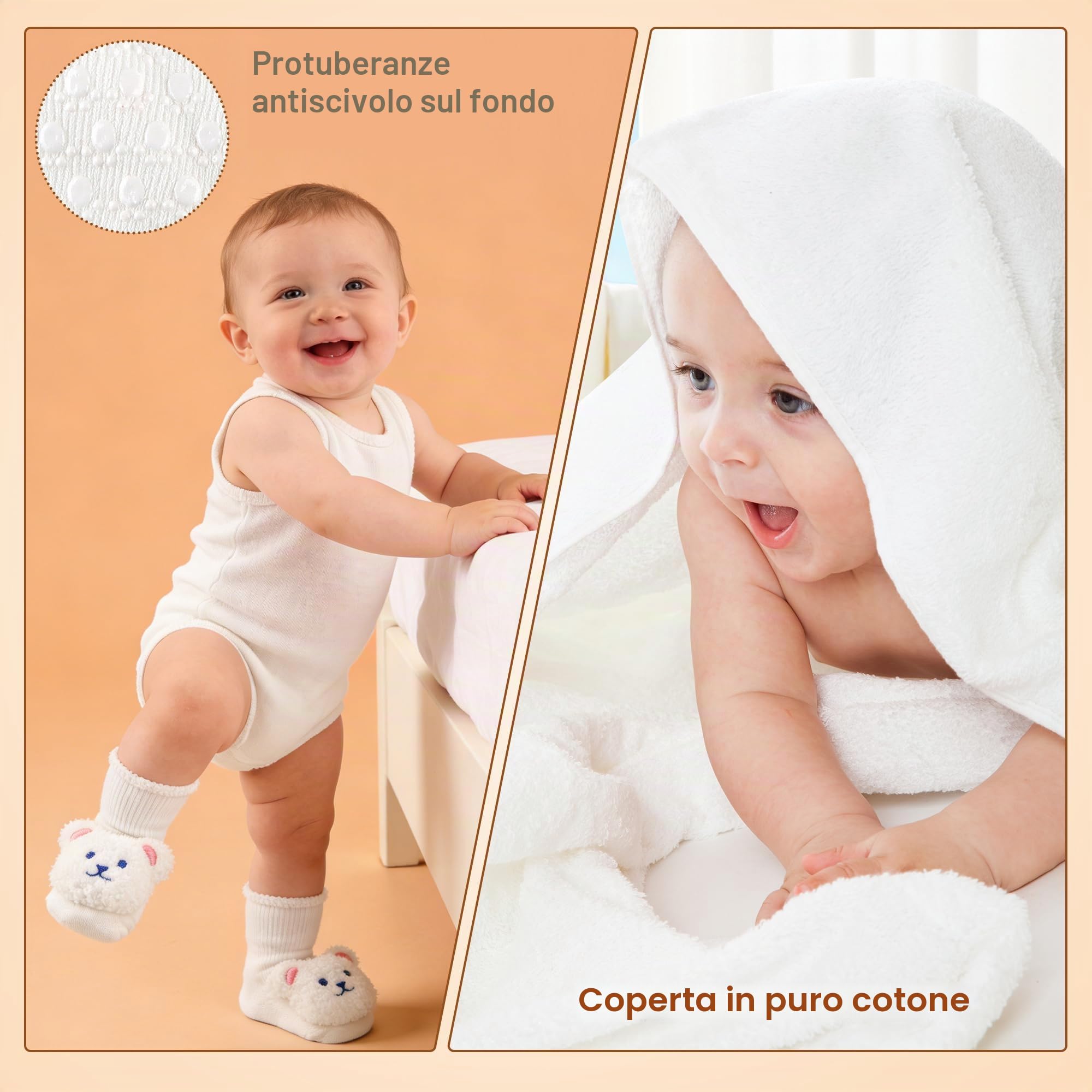 Set Regalo Nascita Neonato Unisex Cofanetto Regalo Nascita Bebè | con Coperta 70x100 cm Doudou Sonaglio Bavaglino Calzini Cesto Idea Regalo Nascita Maschio Femmina (Generale - Bianco sporco)