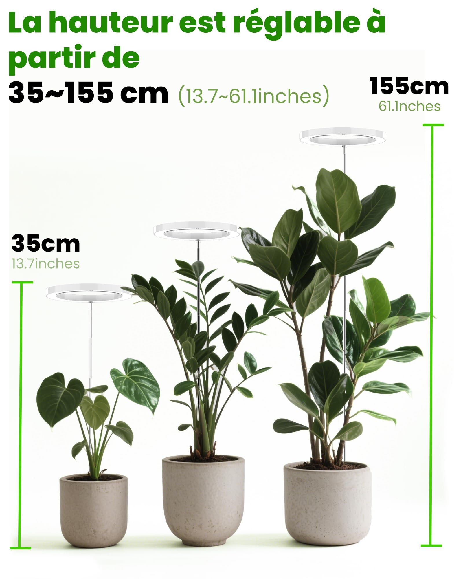 Lampe de croissance pour plantes,LED spectre complet,réglable,Timer auto,10W,idéal grandes plantes,Blanc,2PCS