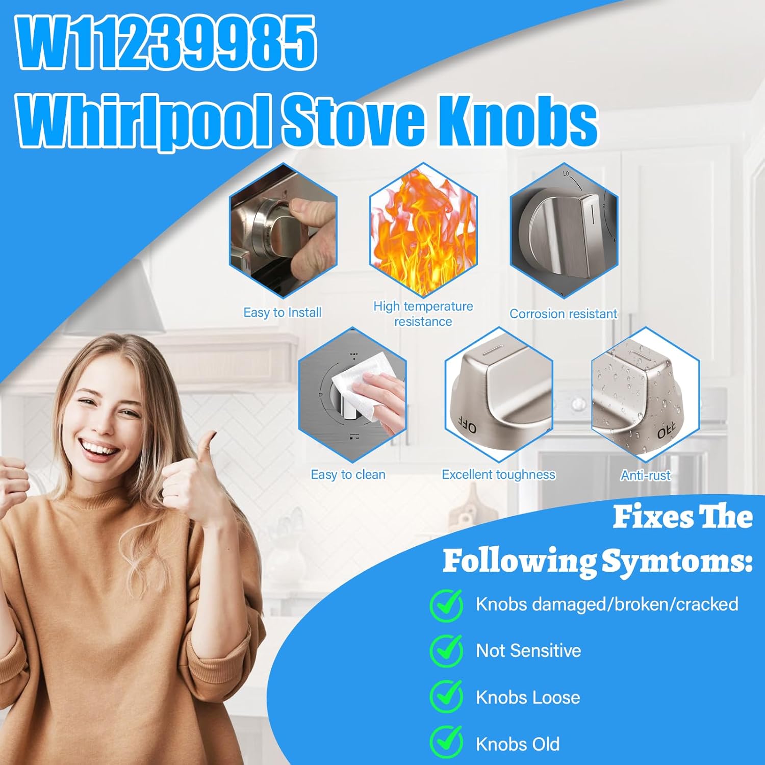 Upgraded W11239985 W10850015 Stove Knob Compatible with Whirlpool Stove Knobs Replacement,W11239985 Whirlpool Gas Stove Oven Knobs WFG550S0HZ0 WFG525S0JV0 WFG525S0HZ1 WFG525S0HZ0 Range Knob (5pcs)
