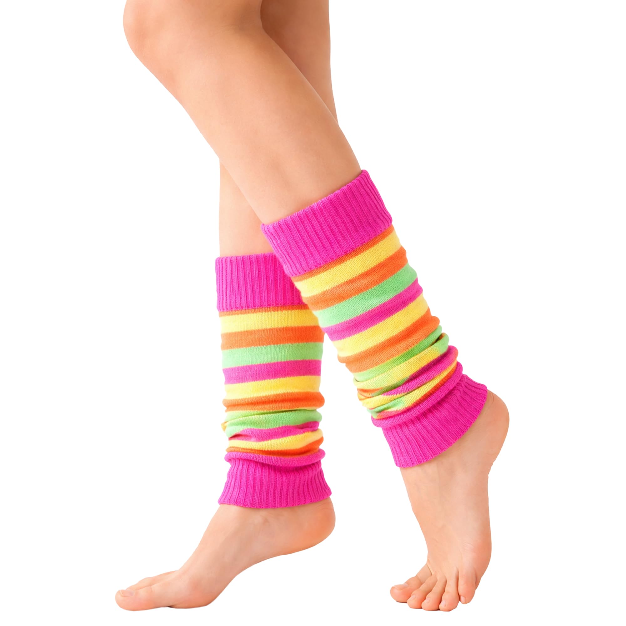 The Fancy Dress Angies Fashion Luxurious Ladies 80's Dance Plain Ribbed Leg Warmers Neon Leg warmers in Hot Pink 12 Colours (One Size, Rainbow)