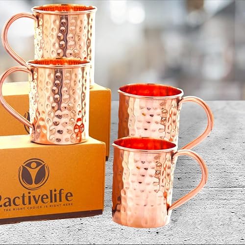 2activelife Juego de 4 tazas martilladas de cobre puro  Agua potable con tazas de cobre  Vasos de cobre de alta calidad para el hogar, oficina, disponible en Yaxa Peru