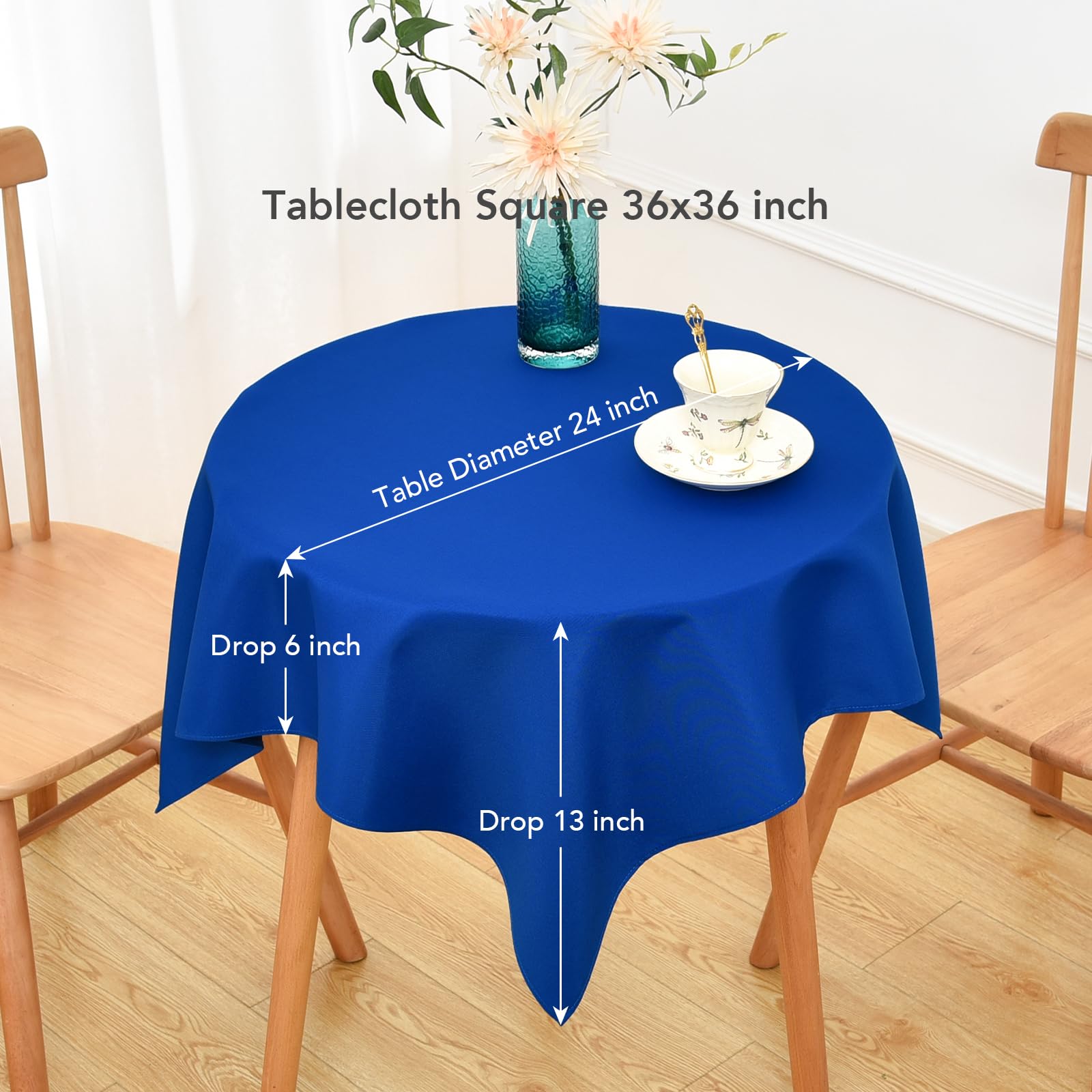 NEWISHER Royal Blue Square Tablecloth, 92x92 cm (36x36 inch), Heavy Duty Polyester Fabric Tablecloths - Image 2