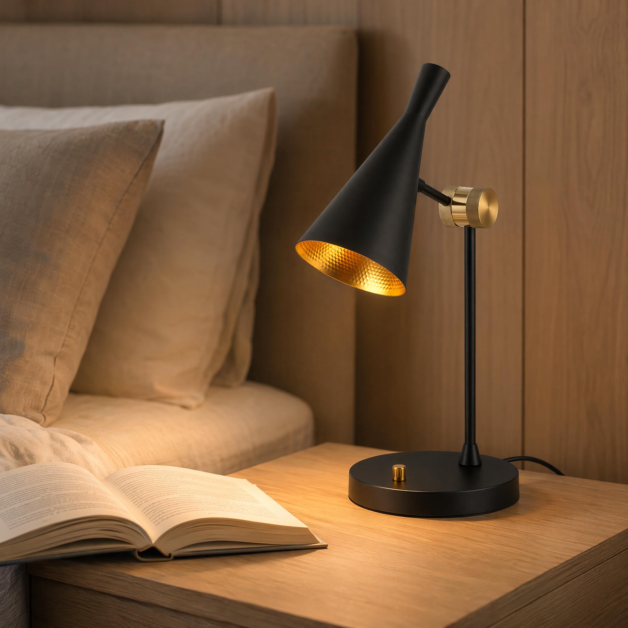 BARCELONA LED lampada da tavolo orientabile alluminio Nordi nera E27 | corpo in alluminio opaco, testa orientabile, base rotonda stabile, cavo 125cm con interruttore