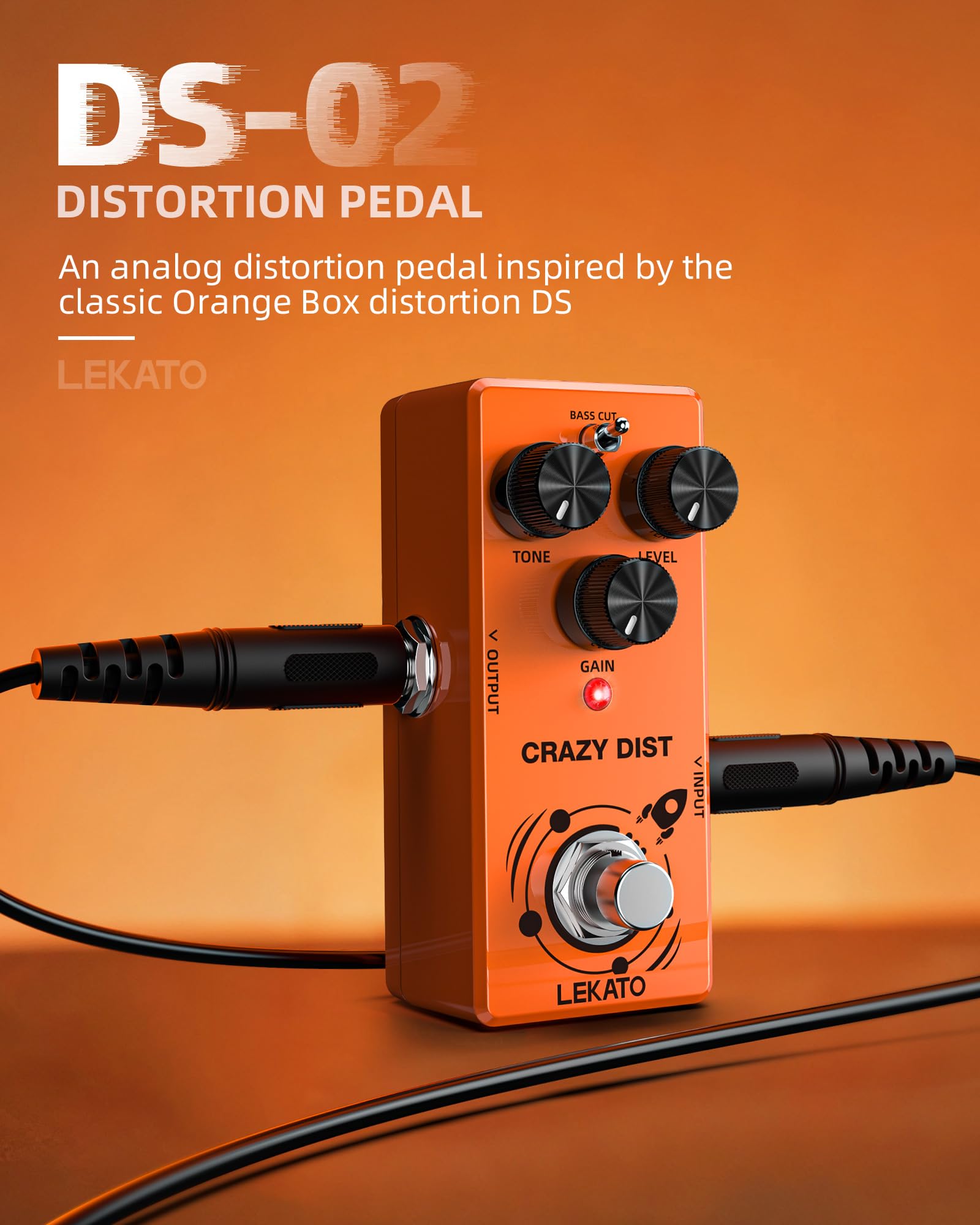 LEKATO Mini pedale distorsione, effetto distorsione, per chitarra elettrica, con due modalità BASS CUT/DIST, pedale analogico per chitarra, Truebypass, DC 9 V