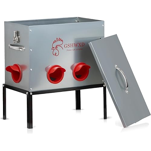 Automatic Chicken Feeder - 40 lb Capacity 6 Port Large Metal Chicken Feeders - No Waste Poultry Feeder with Locking Lid and Legs for Inside Chicken Coop