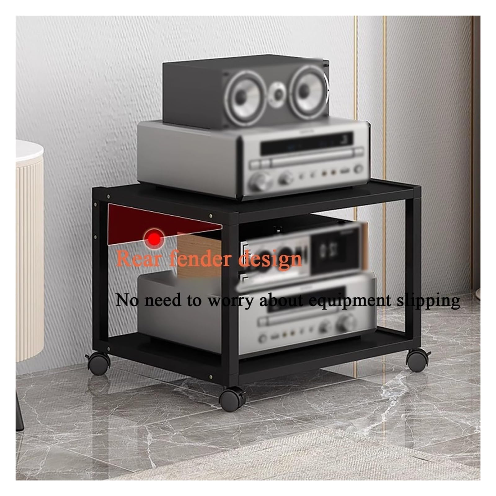 Générique Meuble Chaine HiFi Support Multimédia AV À 7 Niveaux avec roulettes, Console De Composants Audio-vidéo avec Étagères De Rangement Ouvertes, Centre Multimédia(Red)