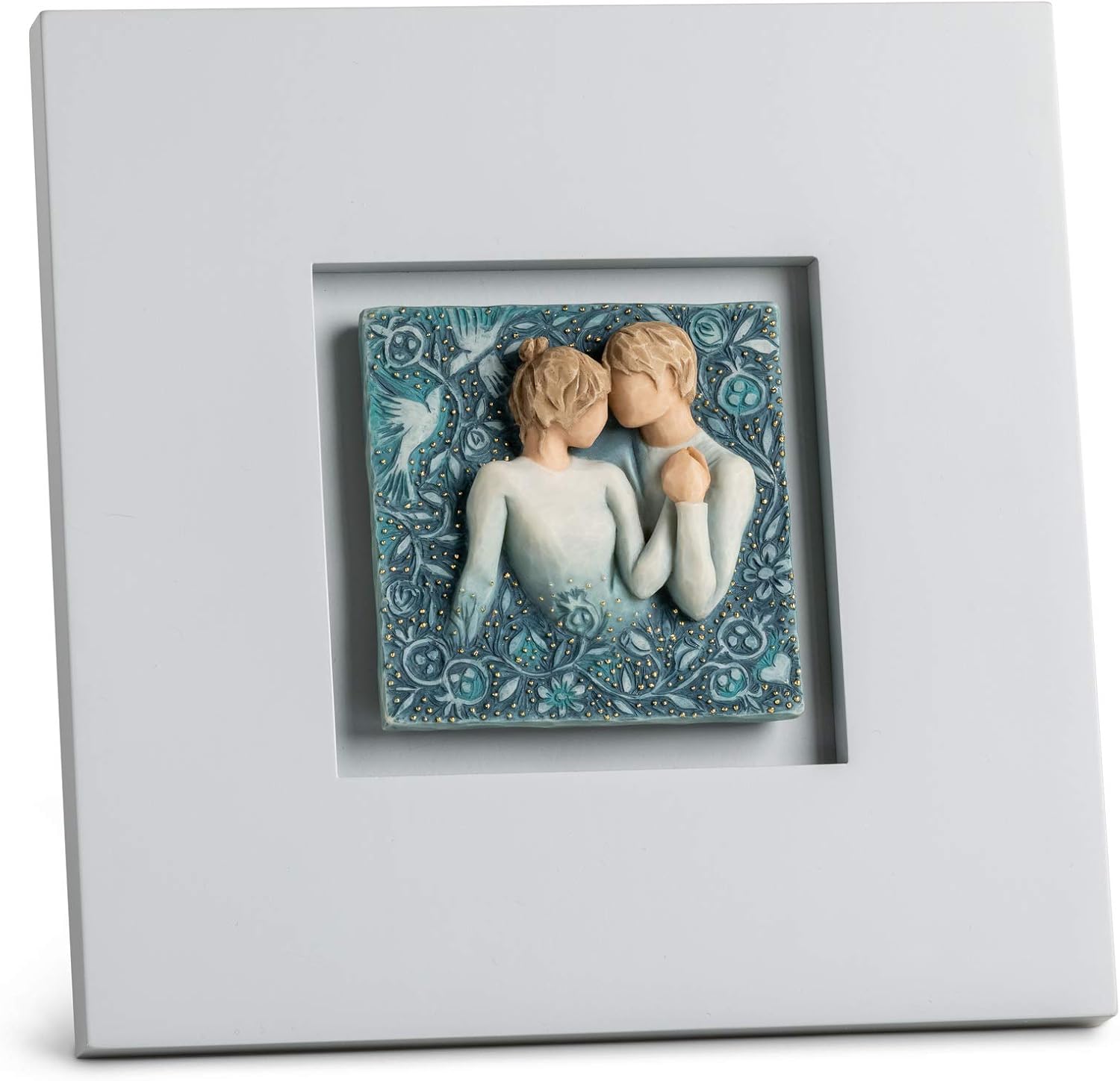 Willow Tree Duet Framed Plaque, Sculpted Hand-Painted Bas Relief in Wood Frame