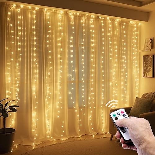 poripori Guirnalda de 300 luces LED para cortina, luces parpadeantes para dormitorio con 8 modos de iluminación, luces de Navidad USB para fiesta,