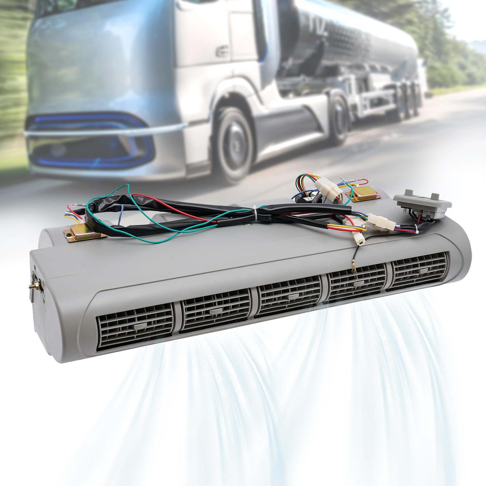 12V Universal Double Shaft AC Evaporator with 5 Shutters 3-Speed A/C Car Air Conditioner Evaporator Unit Air Conditioning Cooler for Engineering Vehicles Grey 3800RPM 20697BTU 598CFM