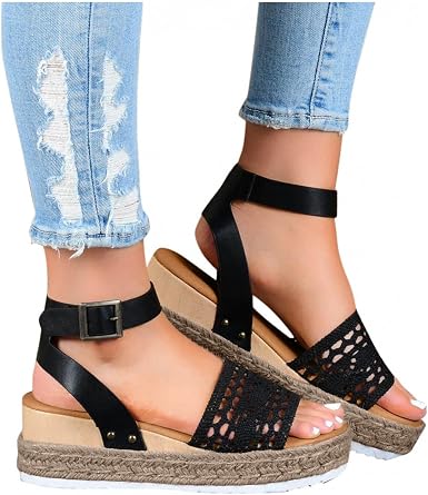 Amazon.com: Sandalias casuales para mujer, de verano, con plataforma de  cuña y hebilla de tobillo, sandalias casuales : Ropa, Zapatos y Joyería