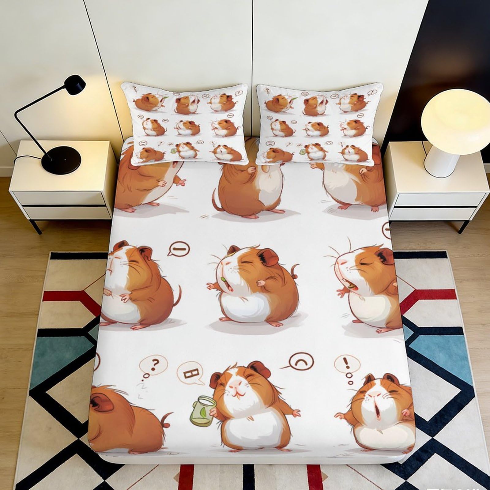 3D Printed Cartoon Hamster Fitted Sheet Microfiber Anti-Slip Bed Cover for Bedroom Dorm Mattress Decor Gift 90x200x25cm