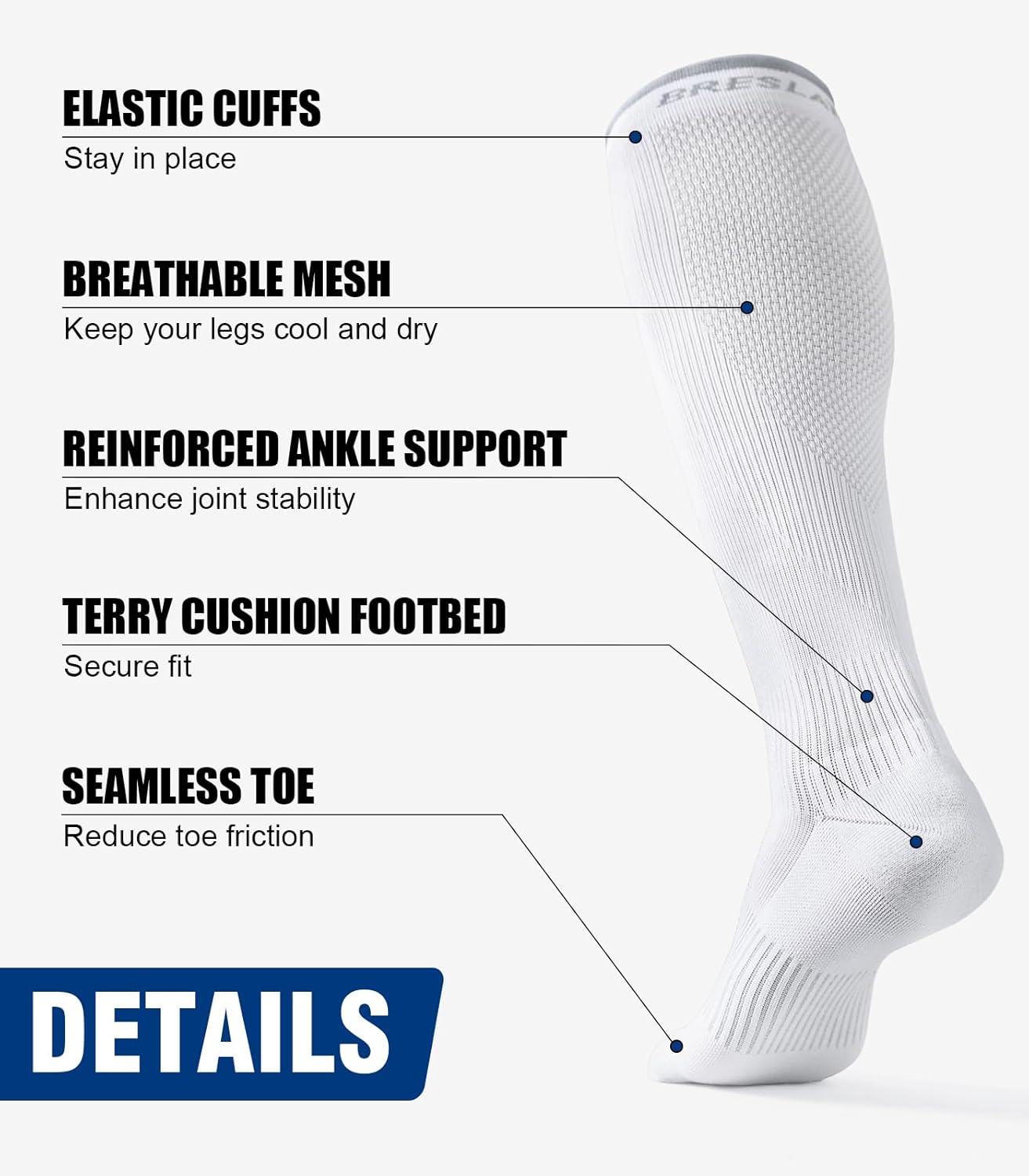 Breslatte Compression Socks for Women Men 15-20 mmhg Cushion Circulation Socks Knee High Breathable Mesh Sport Travel - Image 3
