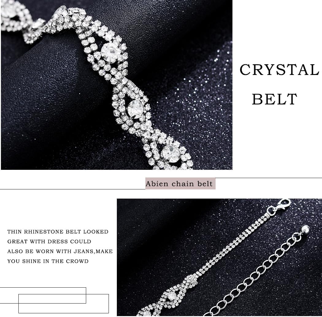 Abien Rhinestone Belts for Women Silver Chain Belt Crystal Waist Belt Sparkle Thin Belts for Dresses - Image 3