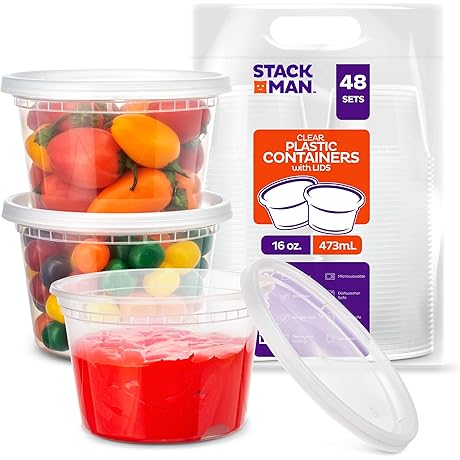 [48 Sets -16 oz.] Plastic Deli Food Storage Containers with Airtight Lids...