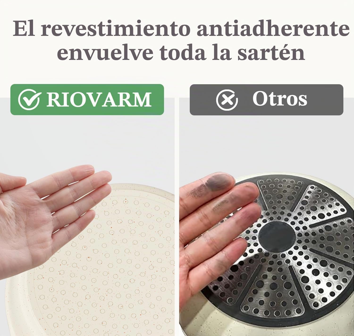 RIOVARM Inducción Juego de sartenes con asas Desmontables, Antiadherente Batería de cocina con Tapas, Granito Sartén para tortillas sin PFOA, Sartenes para freír Apto para lavavajillas y horno