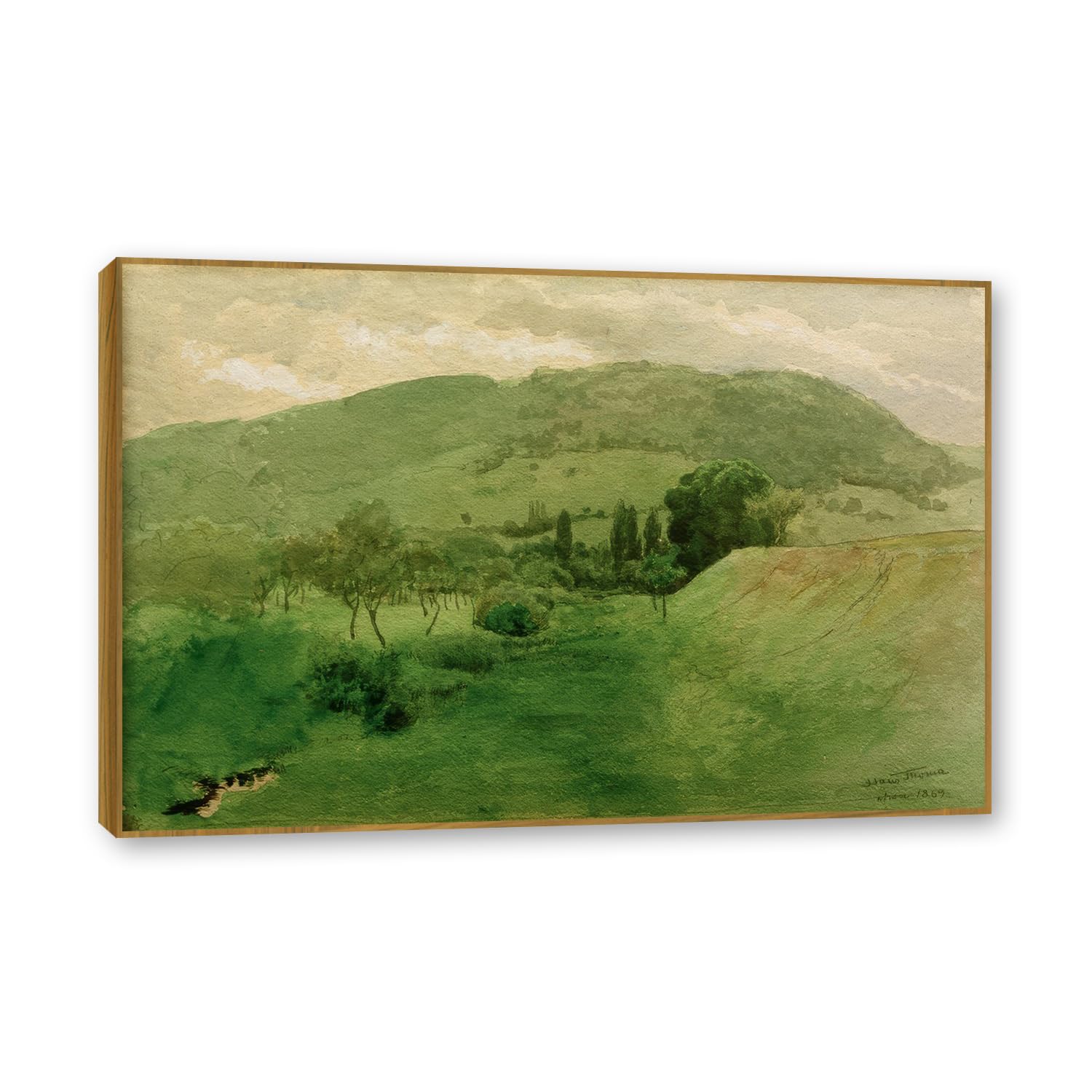 NHLDZYH Teak Frame. Hans Thoma Style Canvas Wall Art - (Black Forest Scenery), German Romantic Realism Painting with Symbolic Nature, Rustic Country Home Decor. 70x105cm-27.6x41.4in
