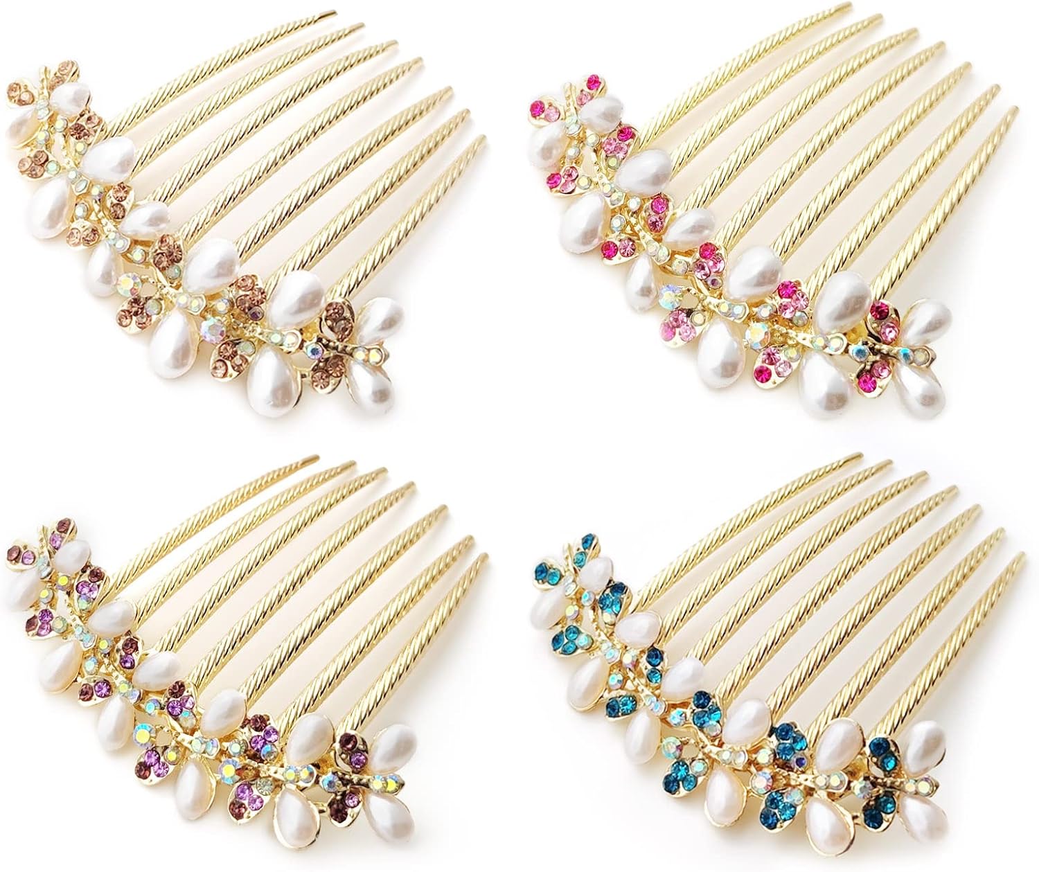 Donko Hair Combs Slides for Women 4 PCS Pearl Rhinestones Hair Combs