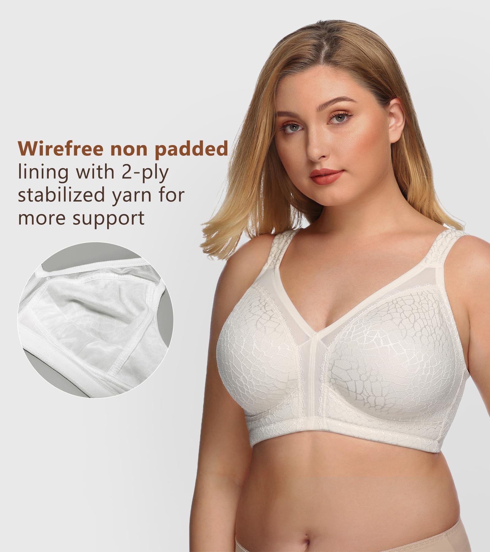 DotVol Soutien-Gorge Femme minimiseurs Dentelle Bra Comfortable sans Armature Couverture complète Grande Taille