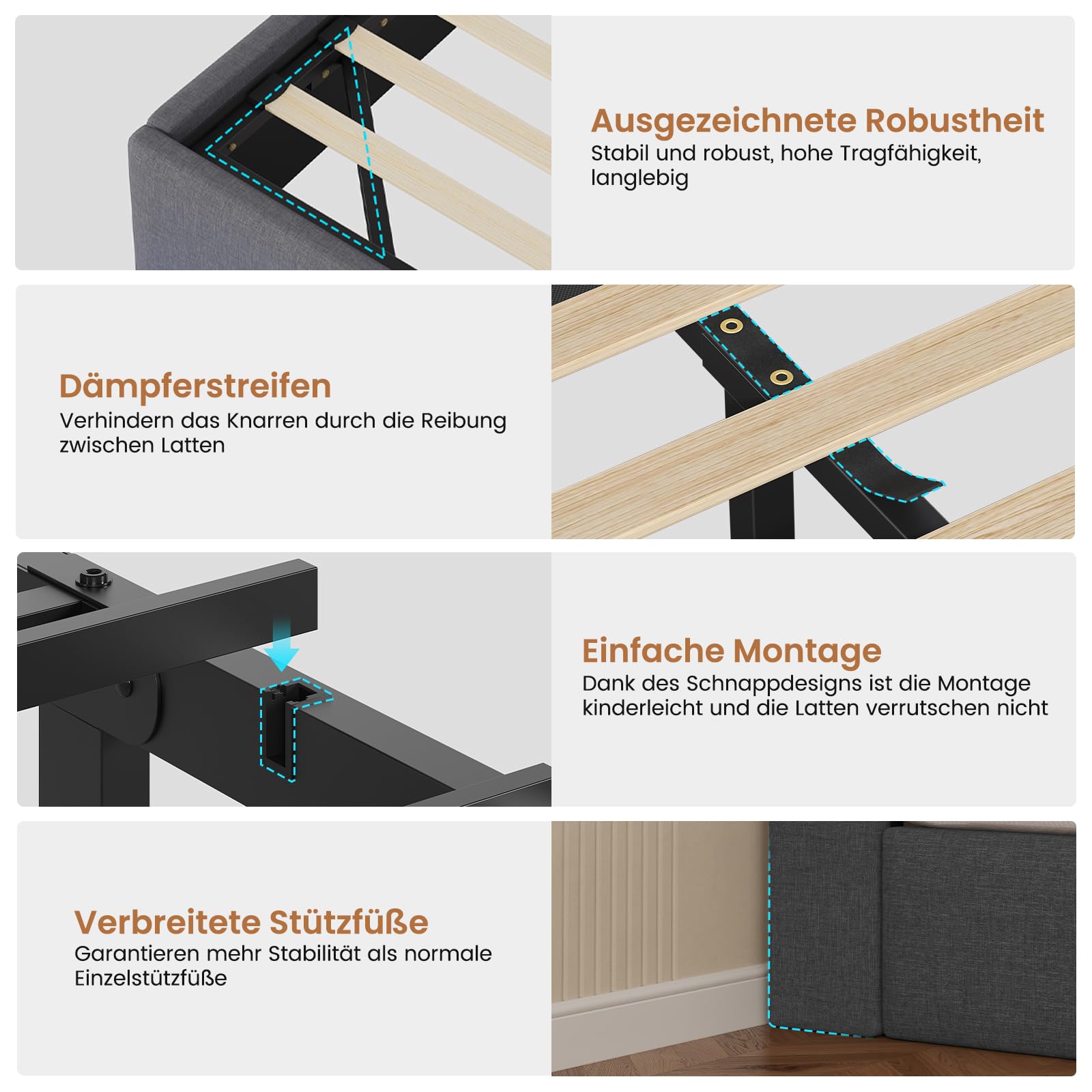 AOGLLATI Bett 140x190 Dunkelgrau mit LED Beleuchtung, USB & Hydrauliksystem | Polsterbett mit Bettkasten, Kopfteil Stauraum, Stauraum 30cm, inkl, Lattenrost,Doppelbett für Erwachsene,Leinen (No Matratze）