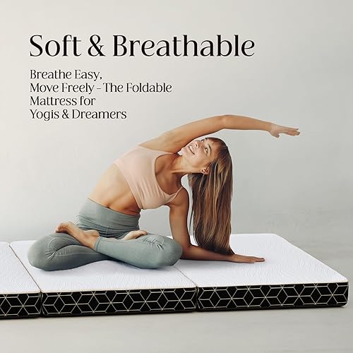 Miniatura 2 de Colchón individual de espuma viscoelástica de tres pliegues, colchón plegable portátil de 4 pulgadas con asa y funda lavable, cama de piso con base