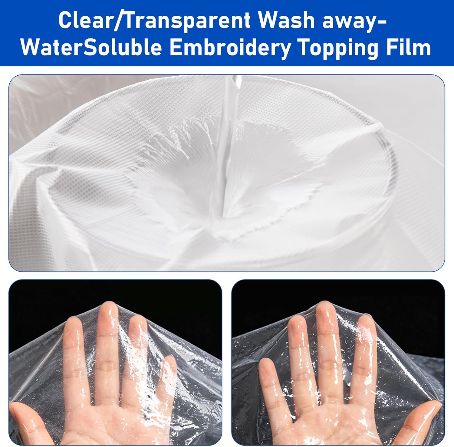 Water Soluble Stabilizer for Embroidery, Wash Away Stabilizer 12" * 25 Yd 35 Um, Clear Backing & Topping Film for Embroidery Machines Hand Sewing