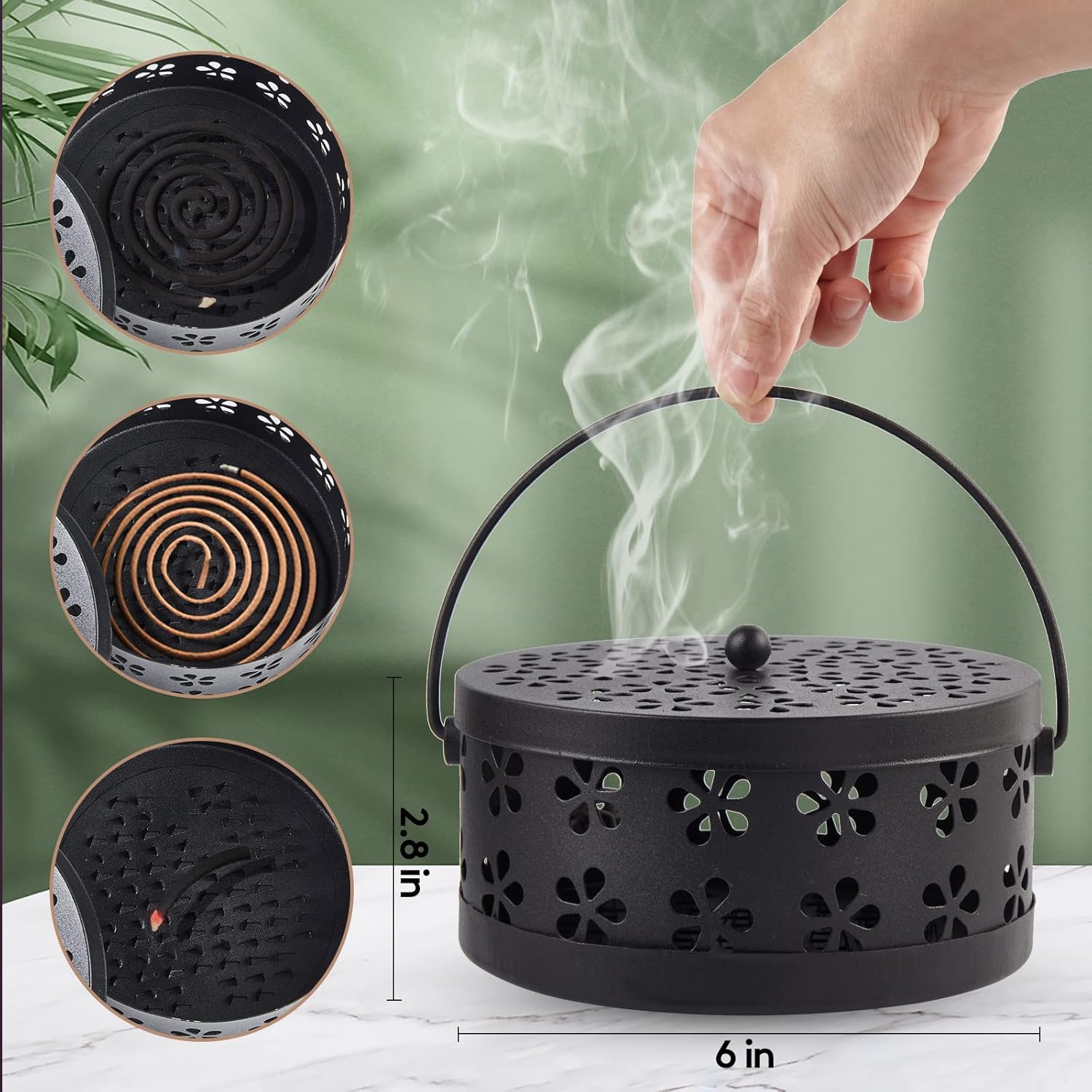 4 Pieces Mosquito Coil Holder Incense Coil Burner Indoor Outdoor Camping Use Portable Mosquito Repellent Coil Holder Incense Burner Holder (Black Blossom)