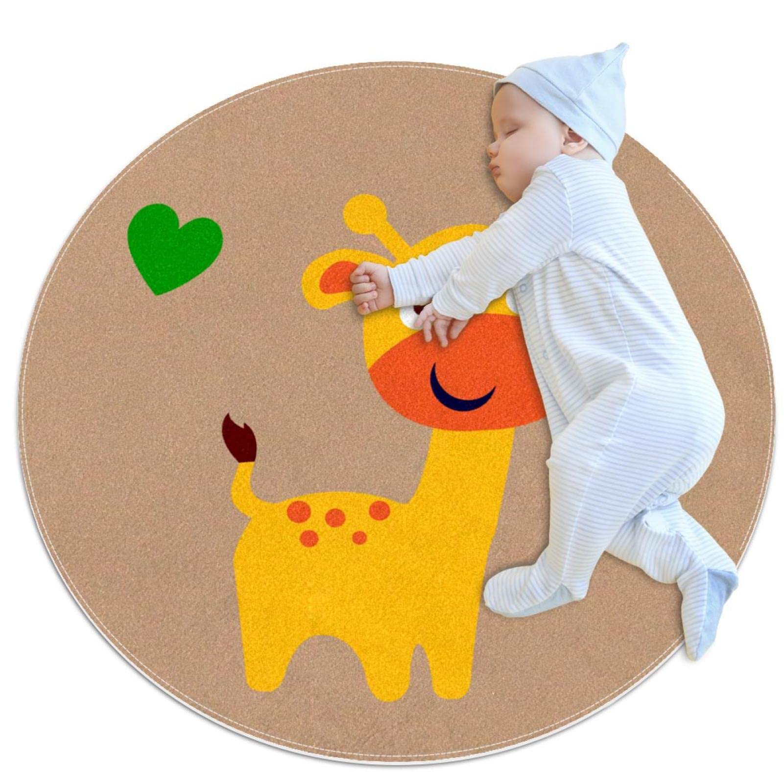 Tapis rond girafe mignonne 100x100 chambre enfant et salle de jeux