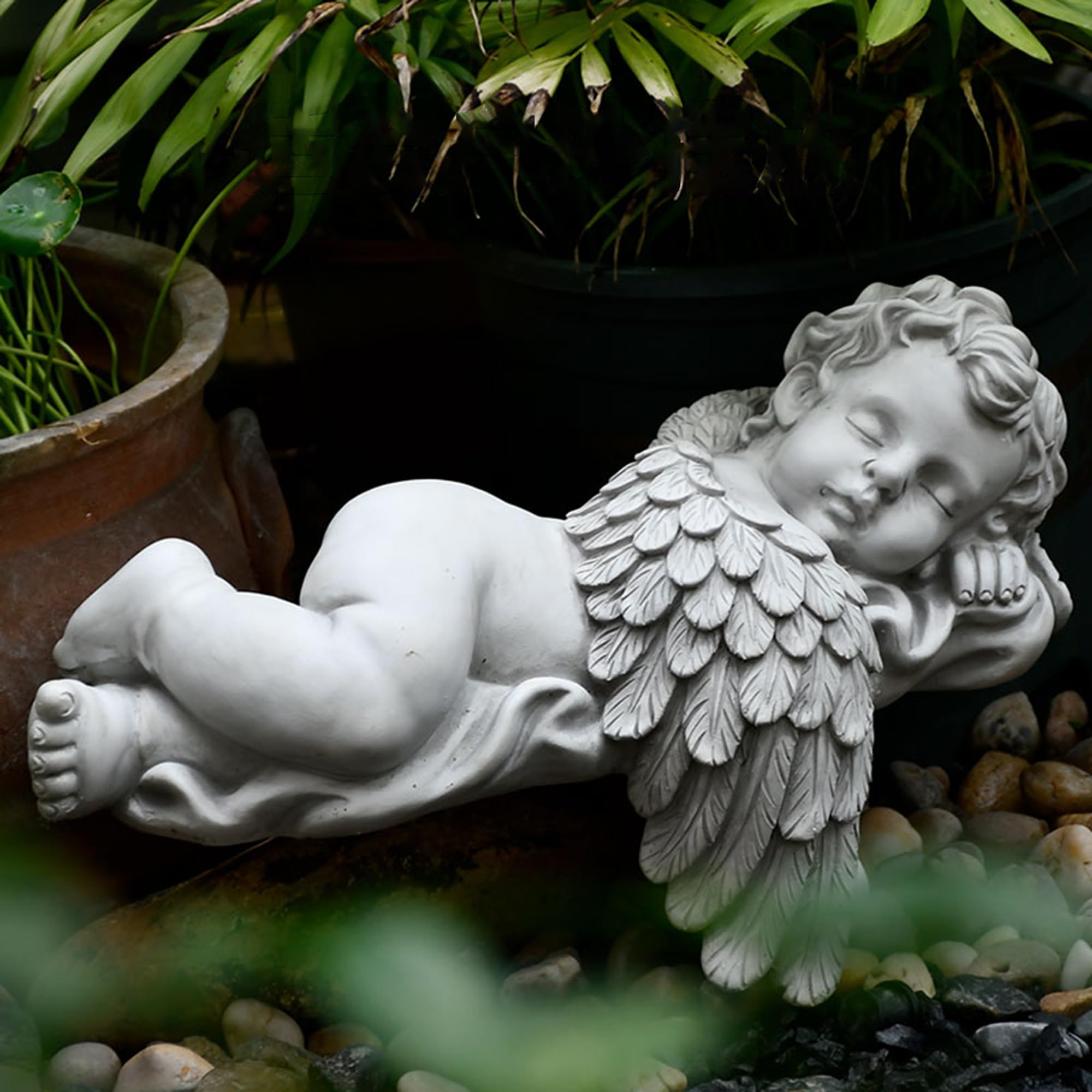 6 Statuette Di Angeli Cherubini In Miniatura Per Giardino Fatato | Fate In Resina Dipinte A Mano Con Picchetto Da 23 Cm - 5