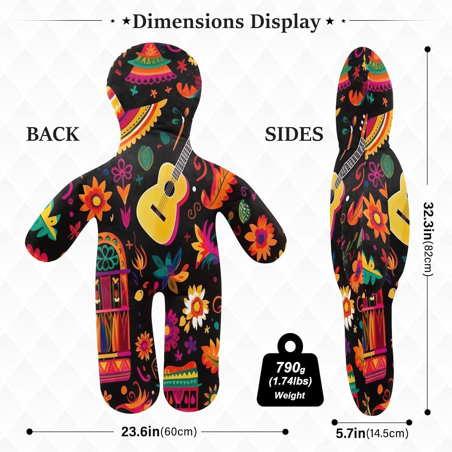 Mexico Holiday Pattern Human-Shaped Pillow Soft Body Pillows Washable Velvet Pillows for Anxiety Relief Sleeping Cuddling & Support