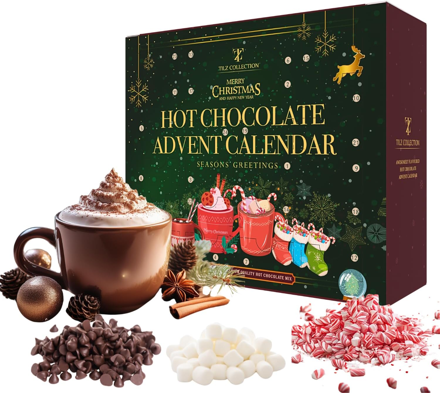 2025 Hot Chocolate Advent Calendar Gift Set | 24-Day Selection with 12 Flavoured Hot Chocolates | The Ultimate Cocoa & Marshmallow Countdown for Adults & Kids