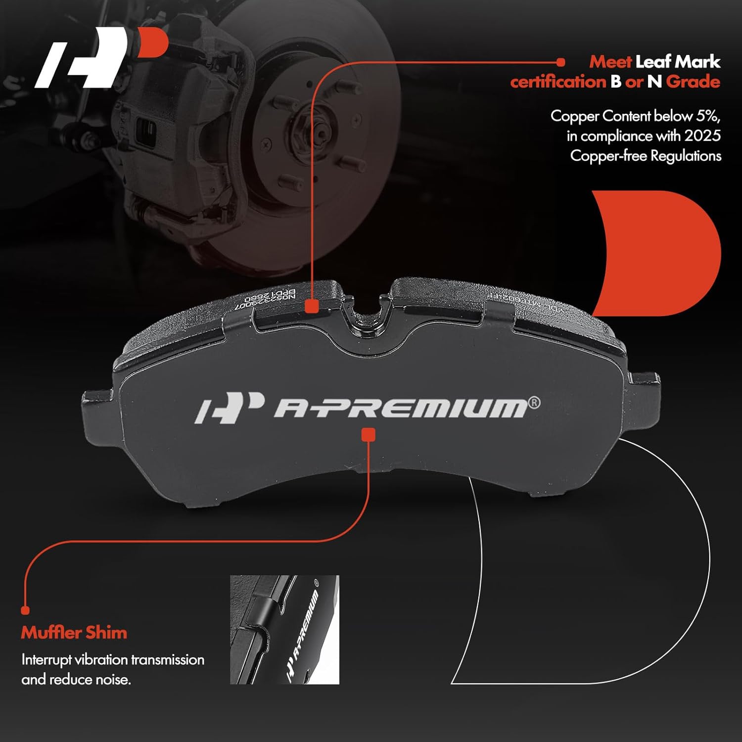 A-Premium Front Ceramic Brake Pads Set Compatible with Mercedes-Benz Sprinter 1500/2500/3500/3500XD/4500 & Dodge Sprinter 3500 & Workhorse W42/P32 & Workhorse Custom Chassis W42, 4-Pack