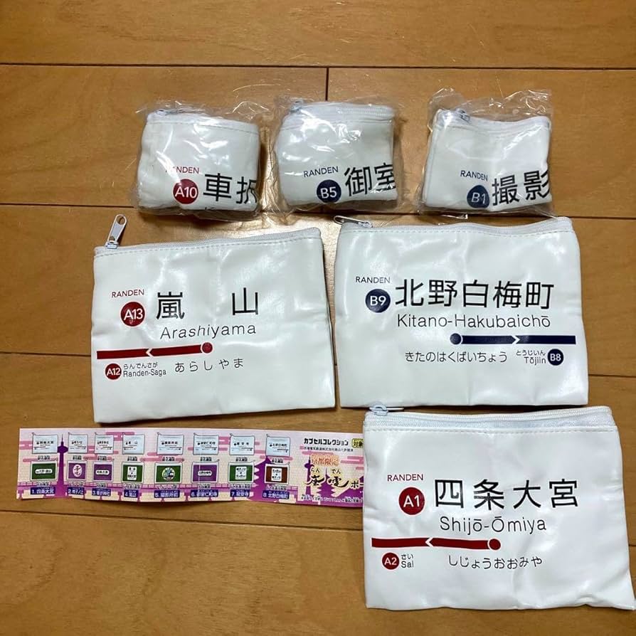 嵐電 駅名版ポーチ 全8種類セット エポック社から１９年８月に京都限定発売 嵐電 駅名版ポーチ 全8種類セット エポック社から19年8月