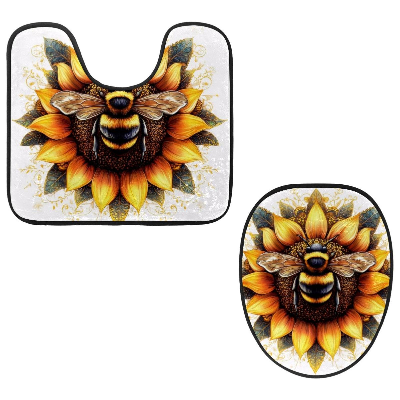 2 Pieces Flannel Toilet Contour Mat and Toilet Lid Cover, Soft Toilet Lid Cover Set Machine Washable Non Slip Contour Mat for Bathroom Decor Accessories